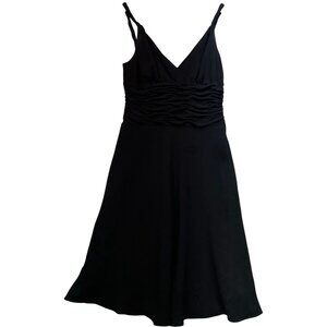 Jones New York Womens Y2K Midi Cocktail Dress Stretch Size 6 Black Faux Wrap